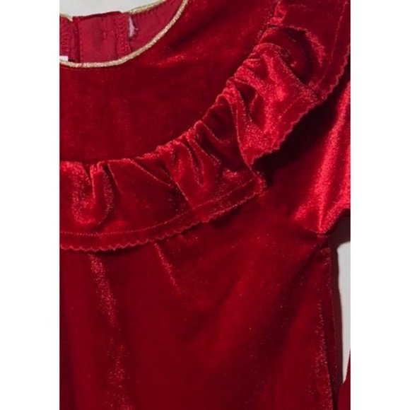Mud Pie RED VELVET DRESS Valentine's heart Party ruffle gold 12-18m NWT - Picture 3 of 5
